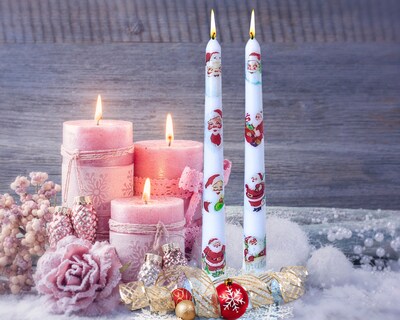 Christmas Taper Candle, Vintage Christmas Candle, Santa Candlesticks, Retro Santa Taper, Nostalgic Christmas, Old Fashion Christmas, 1950's - image1